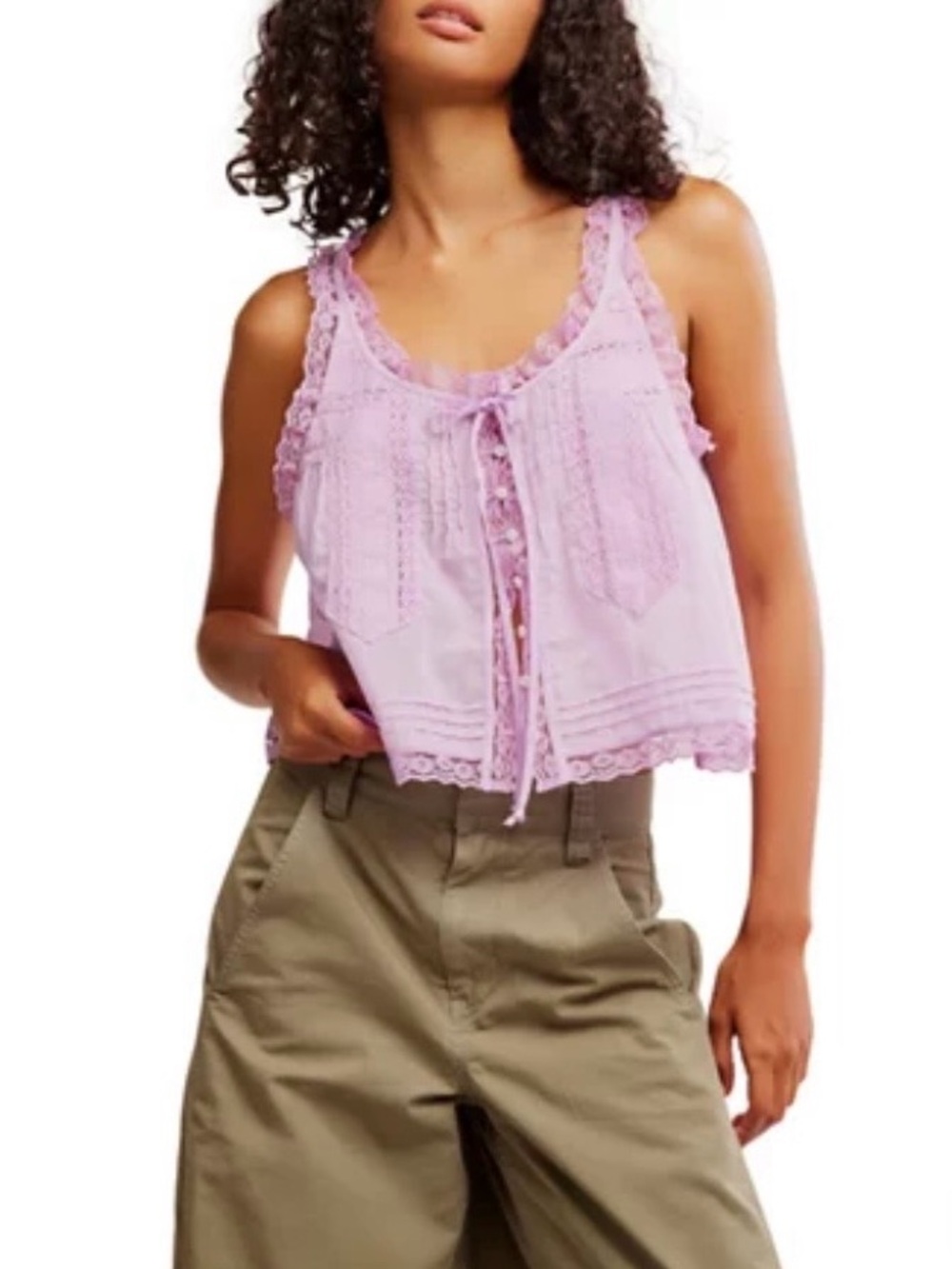 Lilac Lace-Trim Sleeveless Crop Top - Women
